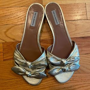 Tabitha Simmons Gold Bow-Tie Flat Sandals - sz 38